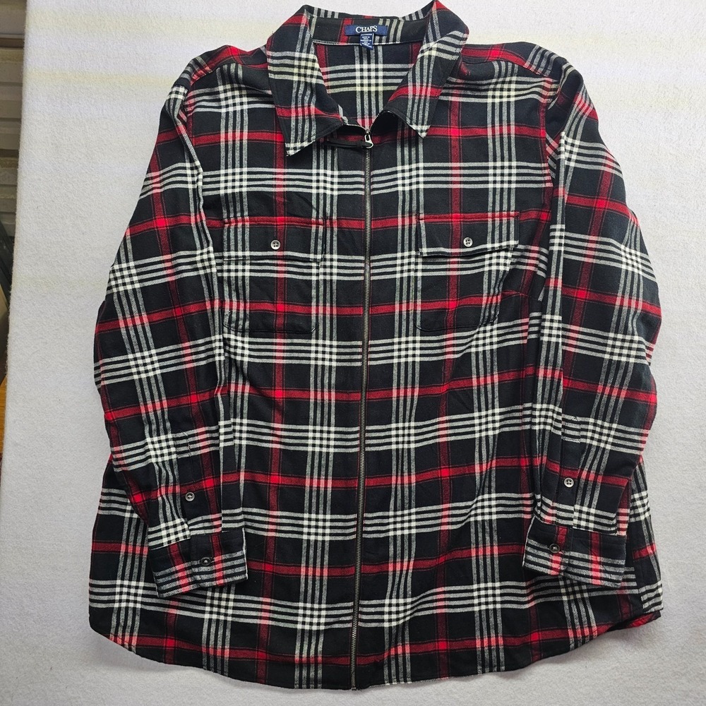 Chaps Red Black and White Plaid Button-Down Shirt